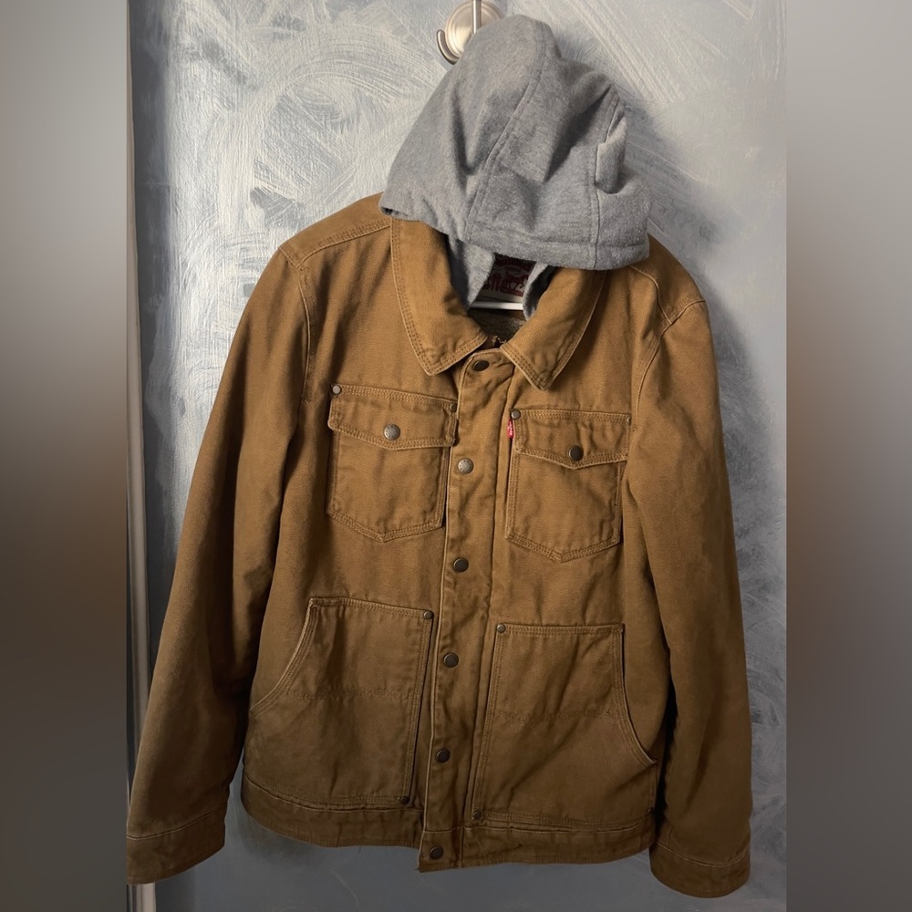 LEVI'S TAN JACKET WITH GREY HOOD